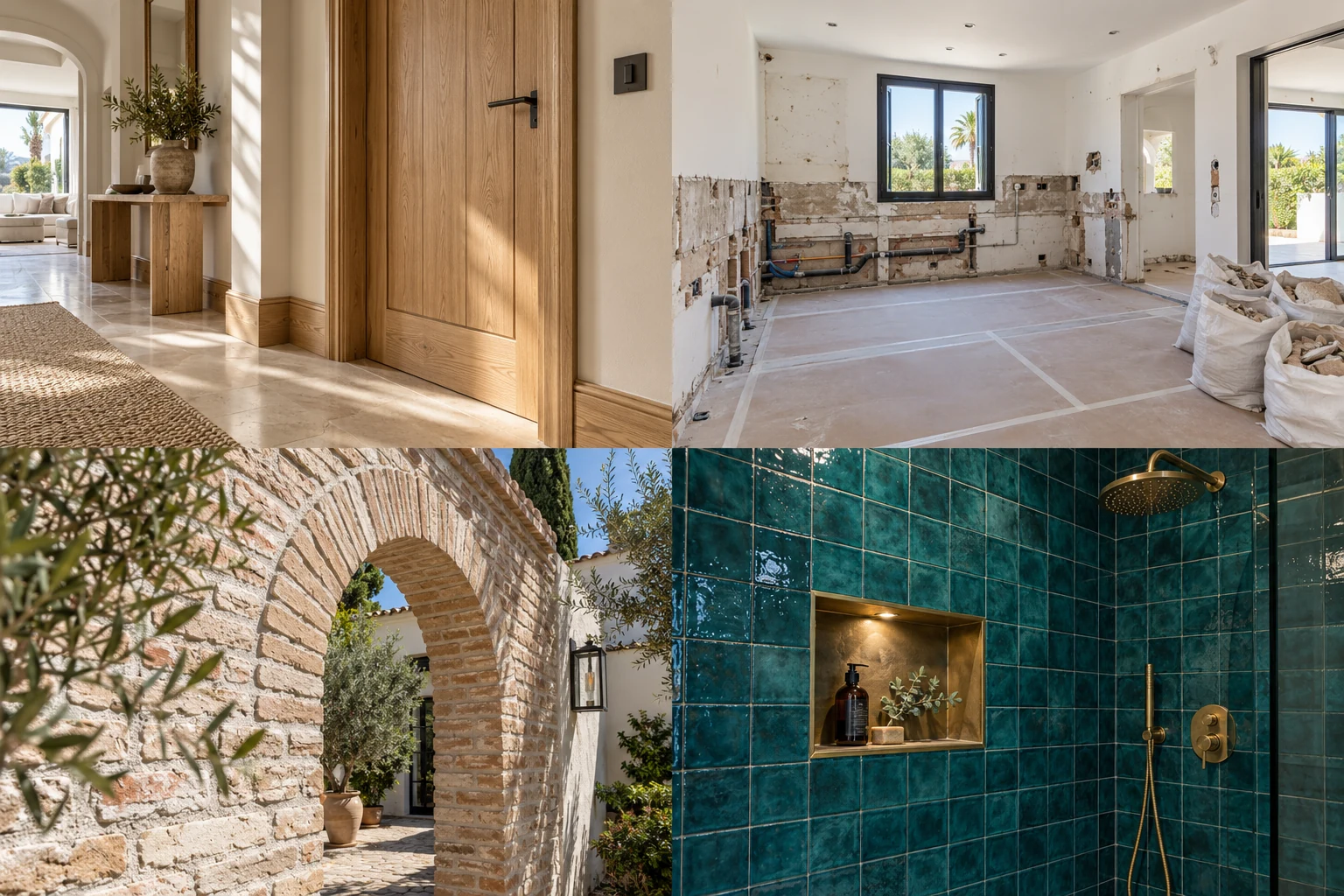 Concept: Oak door, matching architraves and skirtings carefully fitted into a light villa hallway.